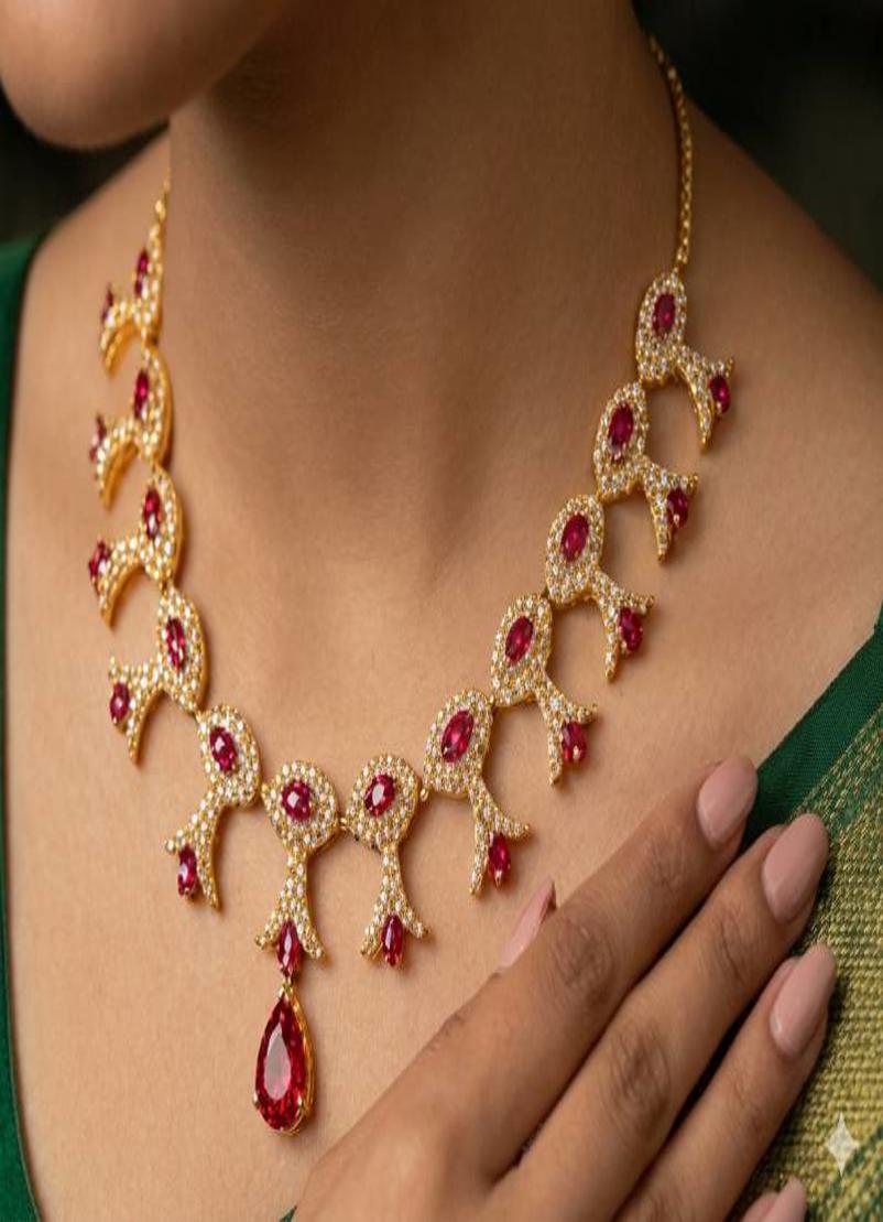 American Diamond & Royal Ruby Jewelry Set view 2