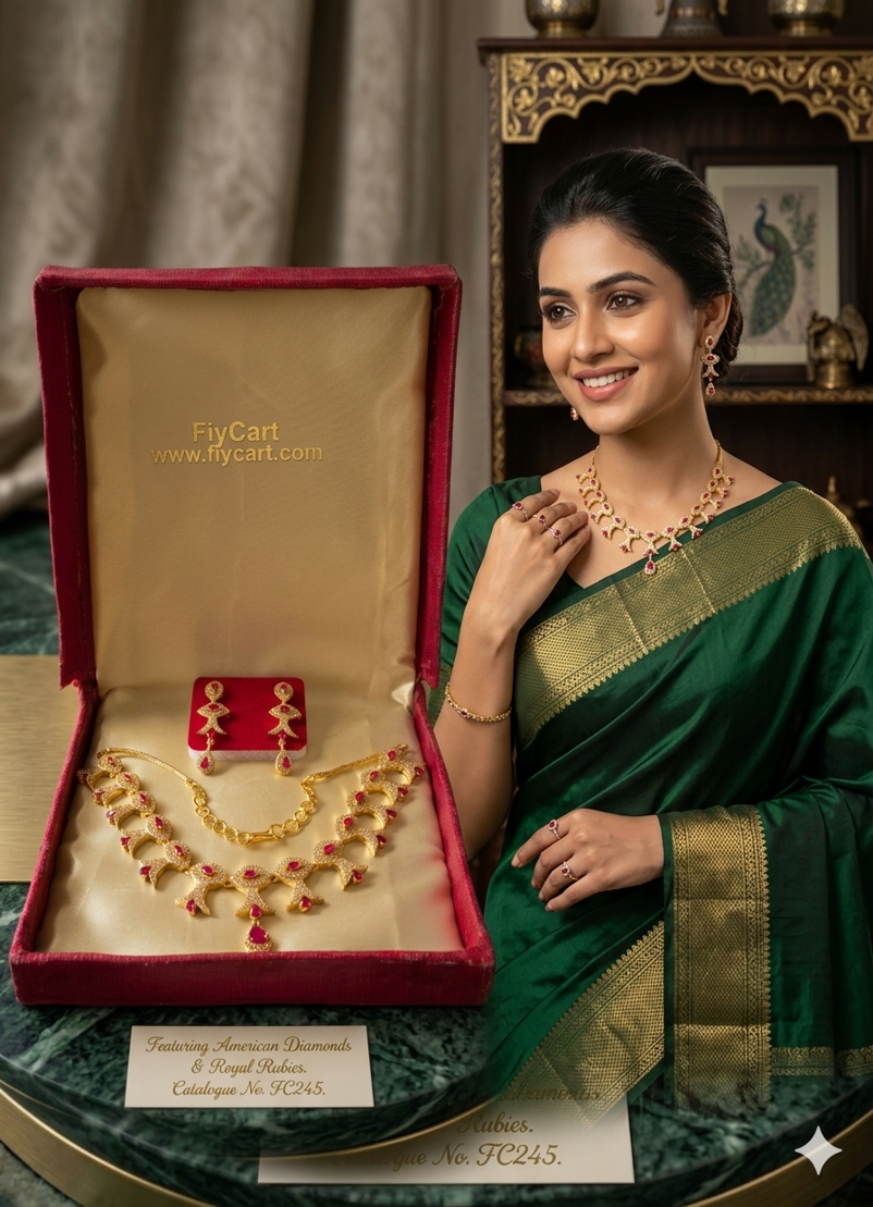 American Diamond & Royal Ruby Jewelry Set view 1