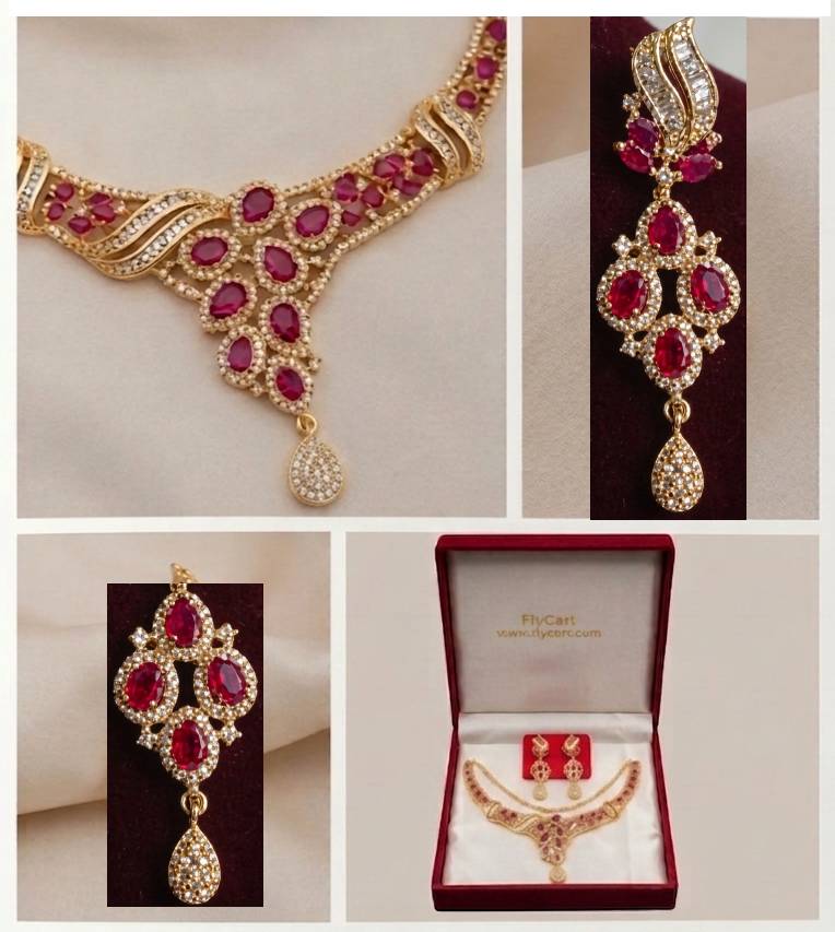 The Ruby & Cubic Zirconia Collection - Elegant Necklace Set view 2