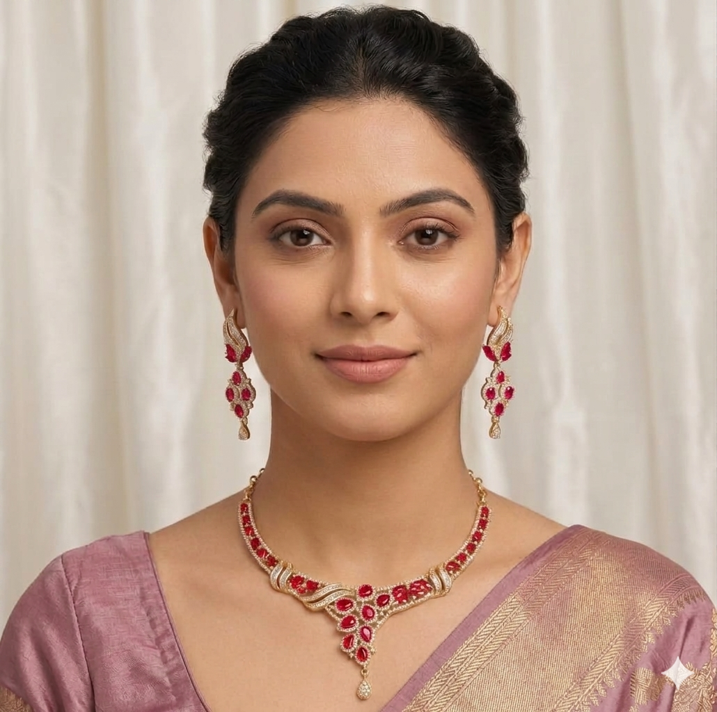 The Ruby & Cubic Zirconia Collection - Elegant Necklace Set